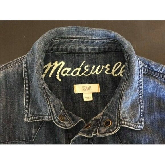 MADEWELL Denim Blue Jean Shirt Womens Size XS Western Cowgirl Fit Snaps - Picture 3 of 9